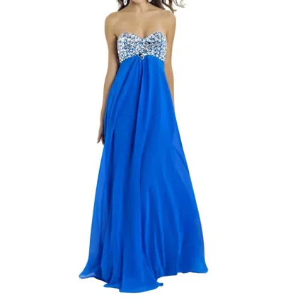 Blush Prom Stones And Crystals Flowy Prom Dress In Cobalt In Blue