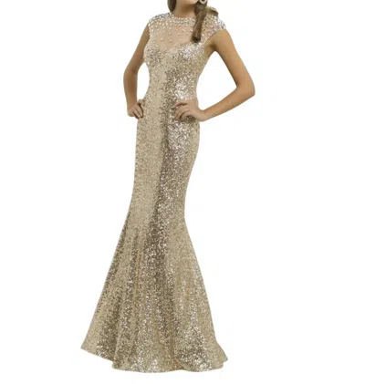 Blush Prom Stones Embellished Sequin Mermaid Gown In Light Gold