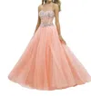 Blush Prom Stones Embellished Strapless Corset Ballgown In Coral In Pink