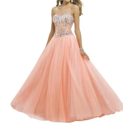 Blush Prom Stones Embellished Strapless Corset Ballgown In Coral In Pink