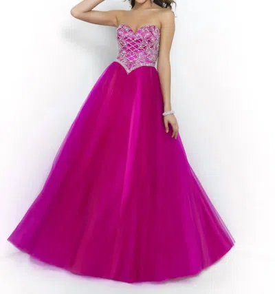 Blush Prom Strapless Beaded Ball Gown In Jazzberry/nude In Multi