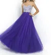 Blush Prom Strapless Beaded Bodice Ball Gown In Deep Purple In Purple