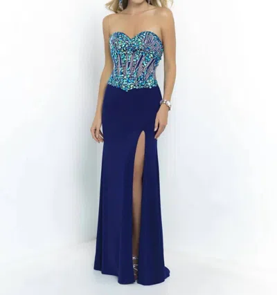 Blush Prom Strapless Jersey Knit Sheath Prom Dress In Peacock In Multi