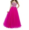 Blush Prom Strapless Sequined Tulle Ballgown In Vivid Cerise/silver In Multi