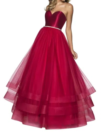 Blush Prom Strapless Tulle Ballgown With Jeweled Waist In Red