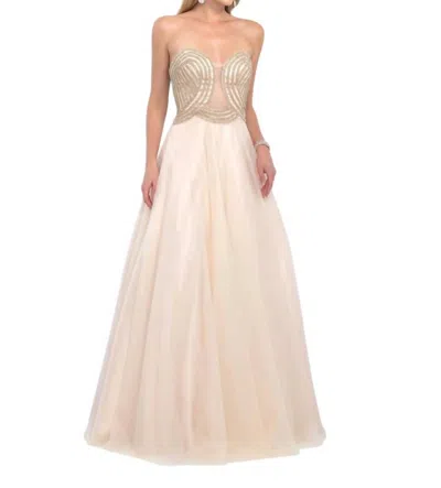 Blush Prom Sweetheart Neck Beaded Bodice Gown In Gold In Brown