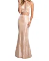 Blush Prom Two Piece Metallic Beaded Prom Dress In Rose Gold In Multi