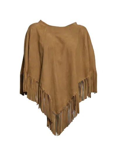 Blusotto Irene Fringed Poncho In Brown