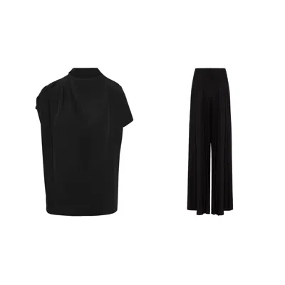 Bluzat Black Draped Top And Pleated Pants Set