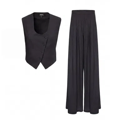 Bluzat Black Linen Set With Fitted Vest And Wide-leg Trousers
