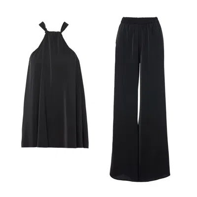 Bluzat Black Matching Set With Top And Wide Leg Trousers