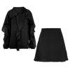 Bluzat Black Ruffle Two-piece Set With Tie-neck Blouse In Black