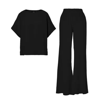 Bluzat Black Set With Blouse And Flared Trousers