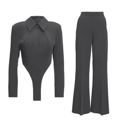 Bluzat Black Set With Body Shirt And Straight Trousers