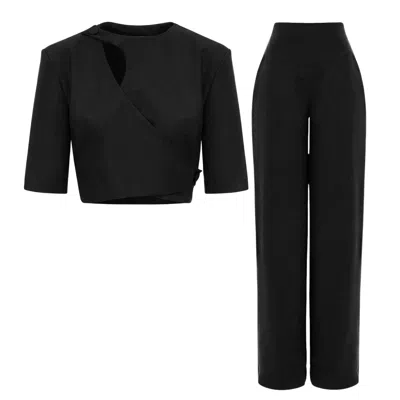 Bluzat Black Set With Cut-out Top And Palazzo Pants