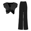 Bluzat Black Set With Top With Knot And Wide Leg Trousers In Black