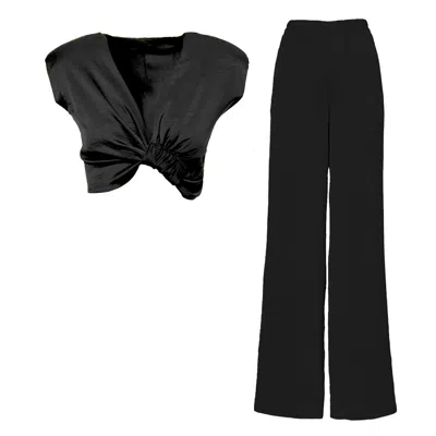 Bluzat Black Set With Top With Knot And Wide Leg Trousers