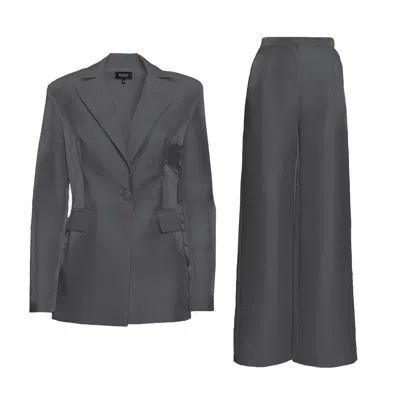 Bluzat Black Taffeta Suit With Blazer And Straight Trousers