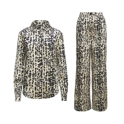 Bluzat Black / White Animal Print Set With Shirt And Straight Trousers In Black/white