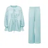 Bluzat Blue Bleu Matching Set With Blouse With Cuffs And Pants In Blue