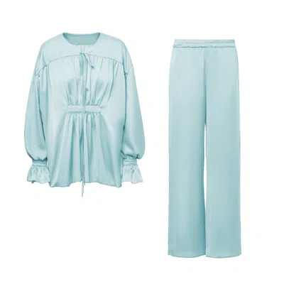 Bluzat Blue Bleu Matching Set With Blouse With Cuffs And Pants