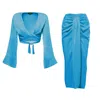 Bluzat Blue Bleu Set With Top And Midi Skirt In Blue