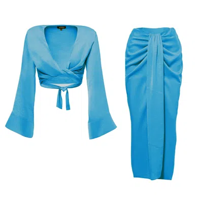 Bluzat Blue Bleu Set With Top And Midi Skirt