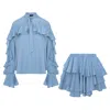 Bluzat Blue Ocean Breeze Set With V Neck Shirt & Ruffle Skirt In Blue
