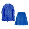 Bluzat Blue Ruffle Two-piece Set With Tie-neck Blouse In Blue