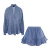 Bluzat Blue Textured Two-piece Set With Ruffle Skirt In Blue