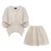 Bluzat Brown Beige Asymmetrical Two-piece Set With Bubble Skirt In Brown
