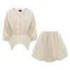 Bluzat Brown Beige Shimmer Co-ord Set - Asymmetric Blouse & Mini Skirt With Insertions In Brown