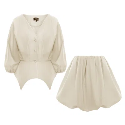 Bluzat Brown Beige Shimmer Co-ord Set - Asymmetric Blouse & Mini Skirt With Insertions