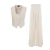 Bluzat Brown Cream Linen-style Button Front Set With Wide Legs In Brown