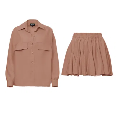 Bluzat Brown Matching Set With Blouse And Skirt
