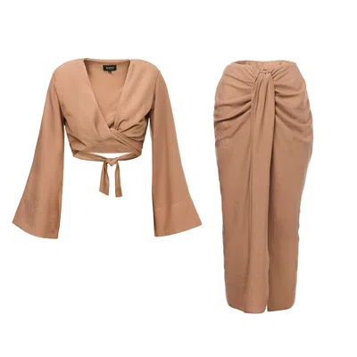 Bluzat Brown Mathing Set With Top And Maxi Skirt