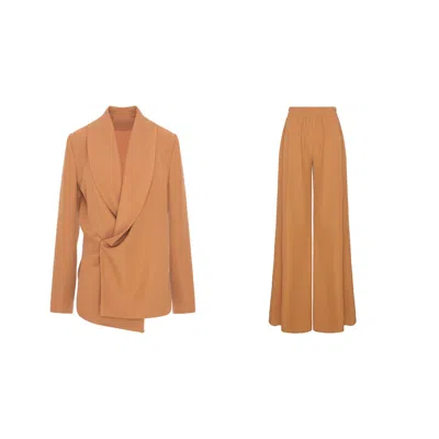 Bluzat Brown / Neutrals Caramel Set With Wrap Blazer And Flared Trousers