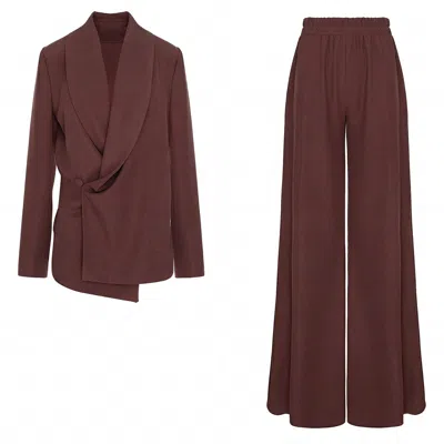 Bluzat Brown Set With Wrap Blazer And Flared Trousers