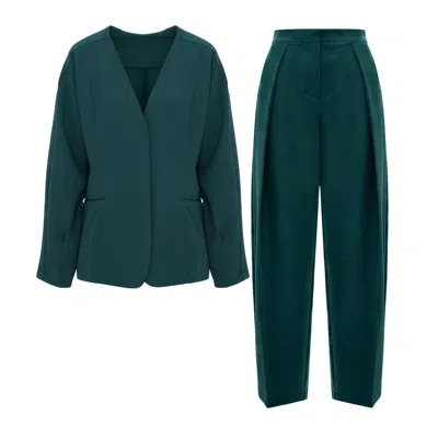 Bluzat Dark-green Elegant Blazer Set