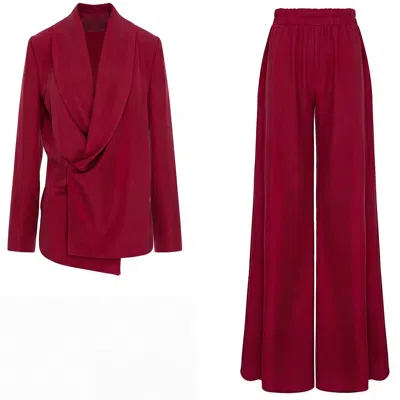 Bluzat Dark Red Set With Wrap Blazer And Flared Trousers