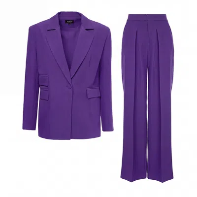 Bluzat Deep Purple Suit With Regular Blazer With Double Pocket And Ultra Wide Leg Trousers