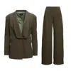 Bluzat Green Khaki Suit With Blazer And Straight Trousers In Green