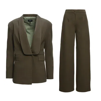 Bluzat Green Khaki Suit With Blazer And Straight Trousers