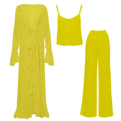 Bluzat Green Lime Set With Ruffled Kaftan