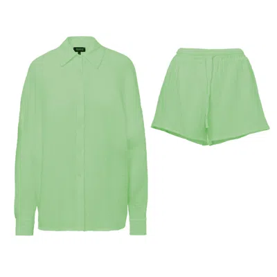 Bluzat Green Matching Set With Shirt And Shorts