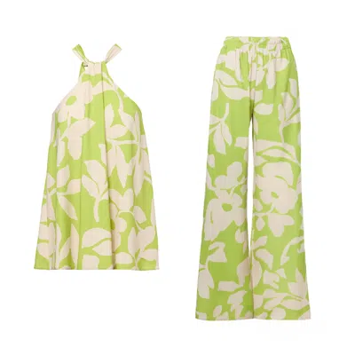 Bluzat Green Matching Set With Top And Wide Leg Trousers
