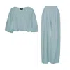 Bluzat Green Mint Linen Matching Set With Flowy Blouse And Wide Leg Trousers In Green