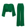 Bluzat Green Set With Blouse And Wide Leg Trousers In Green