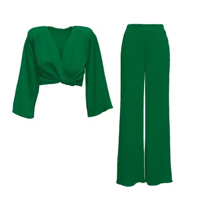 Bluzat Green Set With Blouse And Wide Leg Trousers