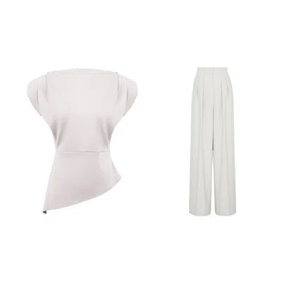 Bluzat Grey / Neutrals Beige Set With Structured Shoulder Top And Palazzo Pants In Gray